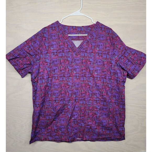Cottonality Women's SZ 2XL Scrub Top Medical Nursing Shirt Pockets Purple - Picture 1 of 8